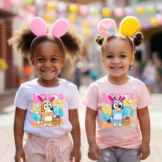 Easter Blue Dog and Sister Kids Tee