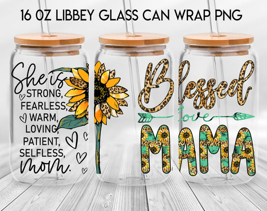Blessed Mama Frosted 16 oz Glass Can