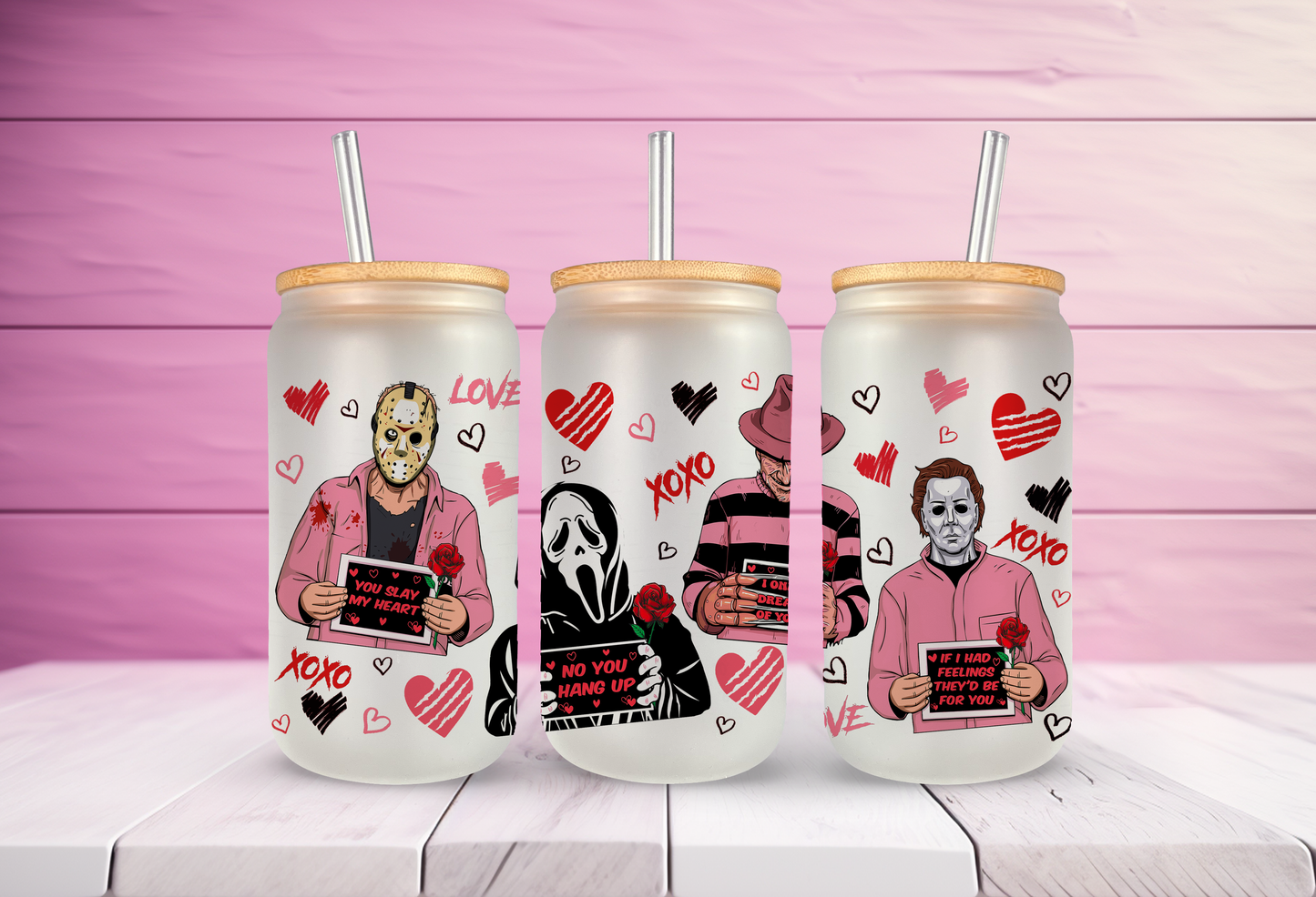 Make It Spooky Valentines 16 oz Glass Can