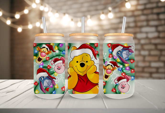 Yellow Bear and Friends 16 oz Glass Can